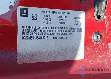 2006 Pontiac G6 Gtp from USA, damaged, VIN 1G2ZM551364165718